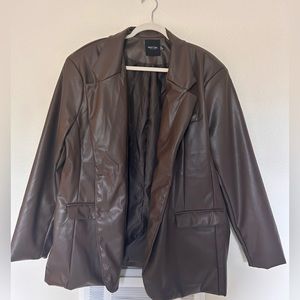 Faux Leather Oversized Blazer with shoulder pads